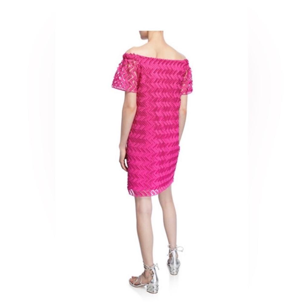 Trina Turk Seaway Eyelash Zigzag Off Shoulder/ Hot Pink Dress Size 2 NWT - Picture 4 of 14